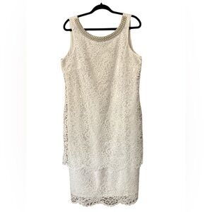 Maya Brooke White Lace Beaded neck dress NWOT